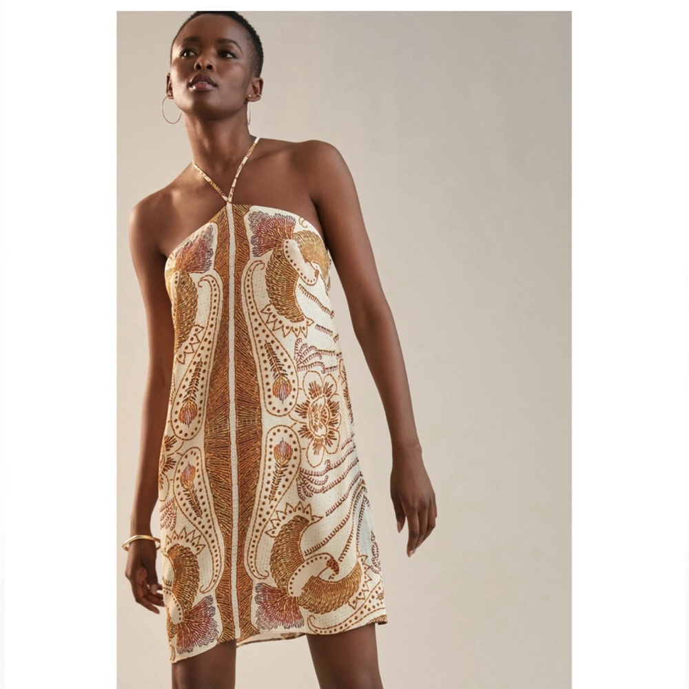 Farm Rio XS Anthropologie Satin Halter Slip Mini Dress